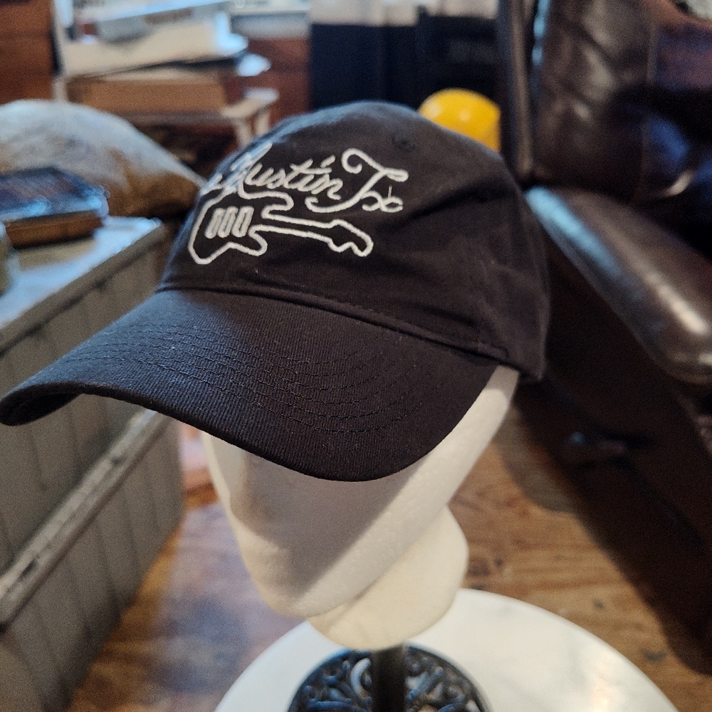 Black with Austin TX Guitar Embroidered in White Adjustable Hat